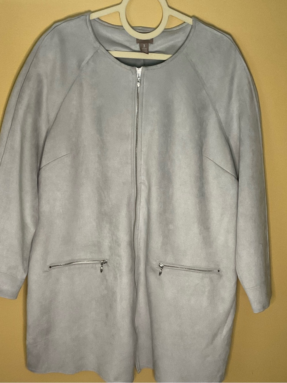 Chico's Light Gray Zip-Front Suede Jacket